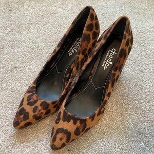 Leopard print block heels